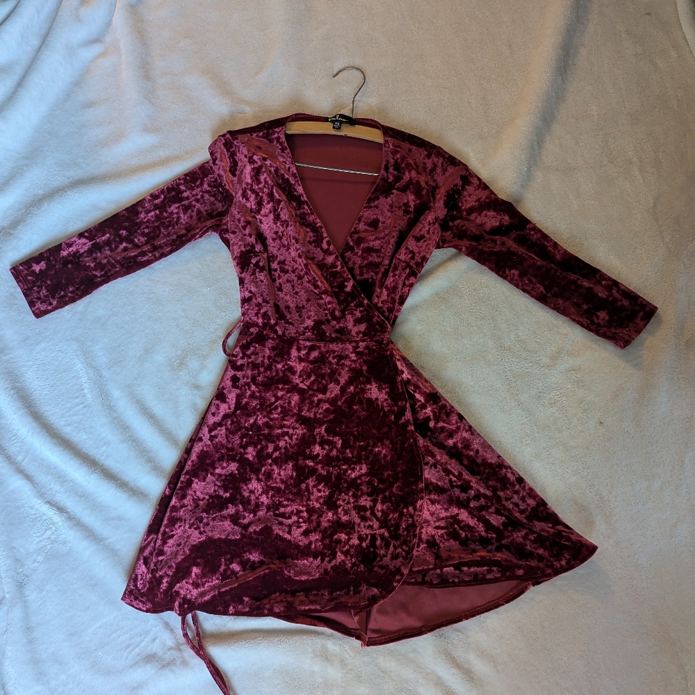 Lulu's red velvet wrap dress